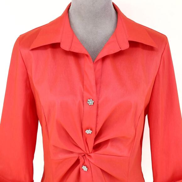 Jackie Jon Top Womens 10 Orange Ruched Front Rhinestone Buttons Back Zip Formal - Picture 7 of 13